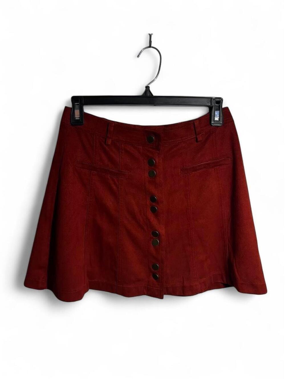 Zara Trafaluc Burgundy Faux Suede Skirt Button Front Mini Womens Small Maroon